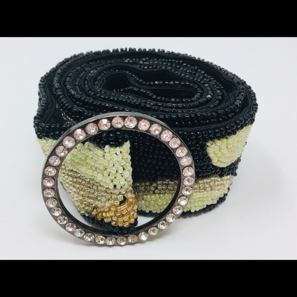 Vintage Hand Beaded Belt Glam Rhinestone Buckle - Picture 6 of 8